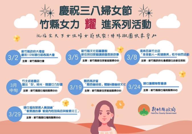 新竹縣三月份舉辦多場婦女節活動 圖／新竹縣政府提供