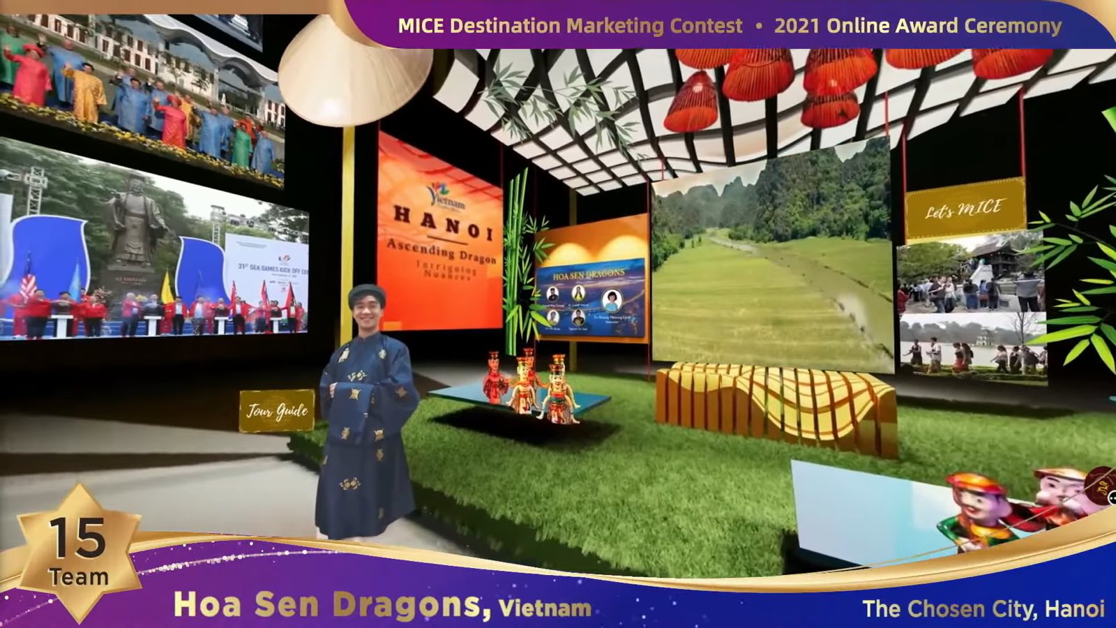 Đại diện Việt Nam, đội Hoa Sen Dragons, đã chọn điểm đến Hà Nội và lấy tiêu đề Ascending Dragon – Intriguing Nuances để tham dự và đạt 2 giải nhì. (Nguồn ảnh: Facebook Đại Học Hoa Sen)