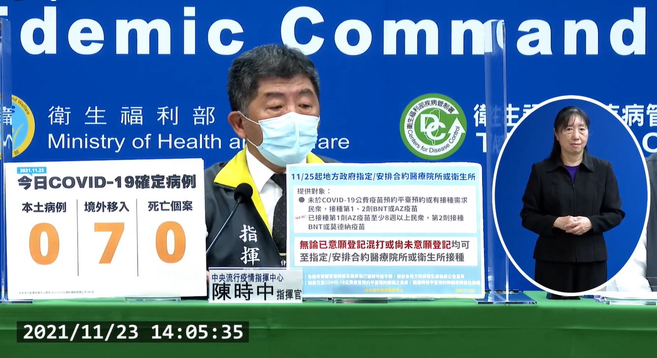 Ngày 23/11 Đài Loan tăng thêm 7 ca lây nhiễm COVID-19 từ nước ngoài, không có ca tử vong. (Ảnh: trích dẫn từ họp báo của Sở Kiểm soát dịch bệnh Đài Loan)