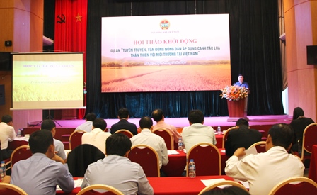Trung ương Hội Nông dân Việt Nam tổ chức Hội thảo khởi động dự án canh tác lúa thân thiện với môi trường tại Việt Nam - Dự án SRI. (Nguồn ảnh: Hội Nông dân Việt Nam)