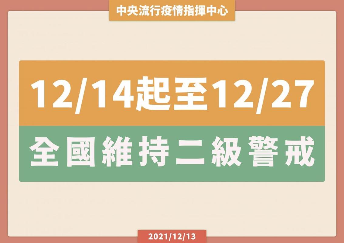 疫情二級警戒延長至12月27日。 圖／指揮中心提供