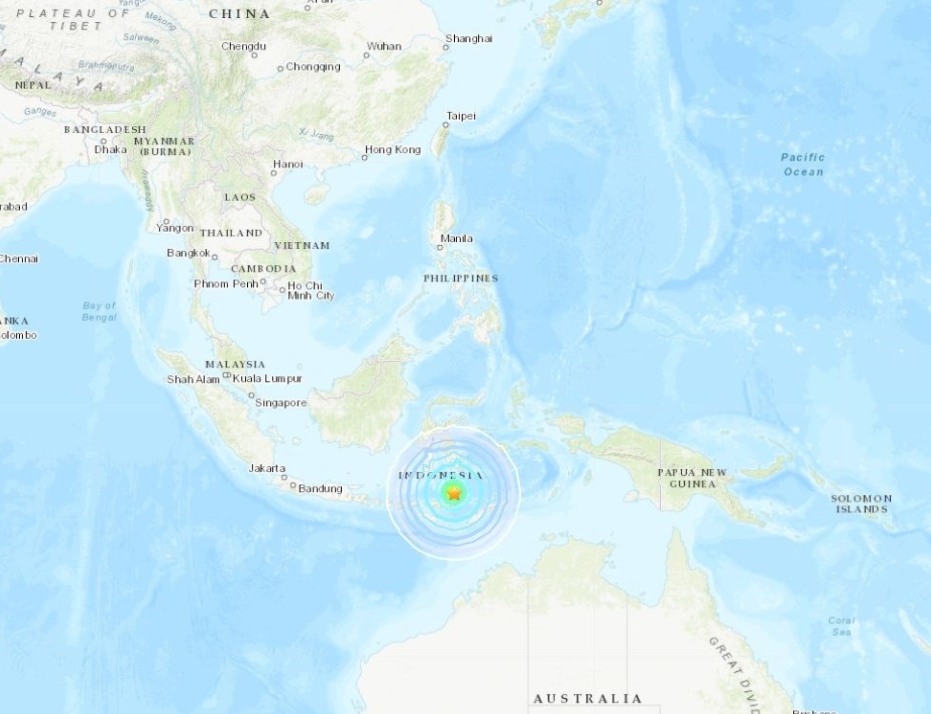 Pusat dari gempa tersebut adalah di 112 kilometer di sisi barat laut dari Larantuka, Pulau Flores. Sumber: United States Geological Survey