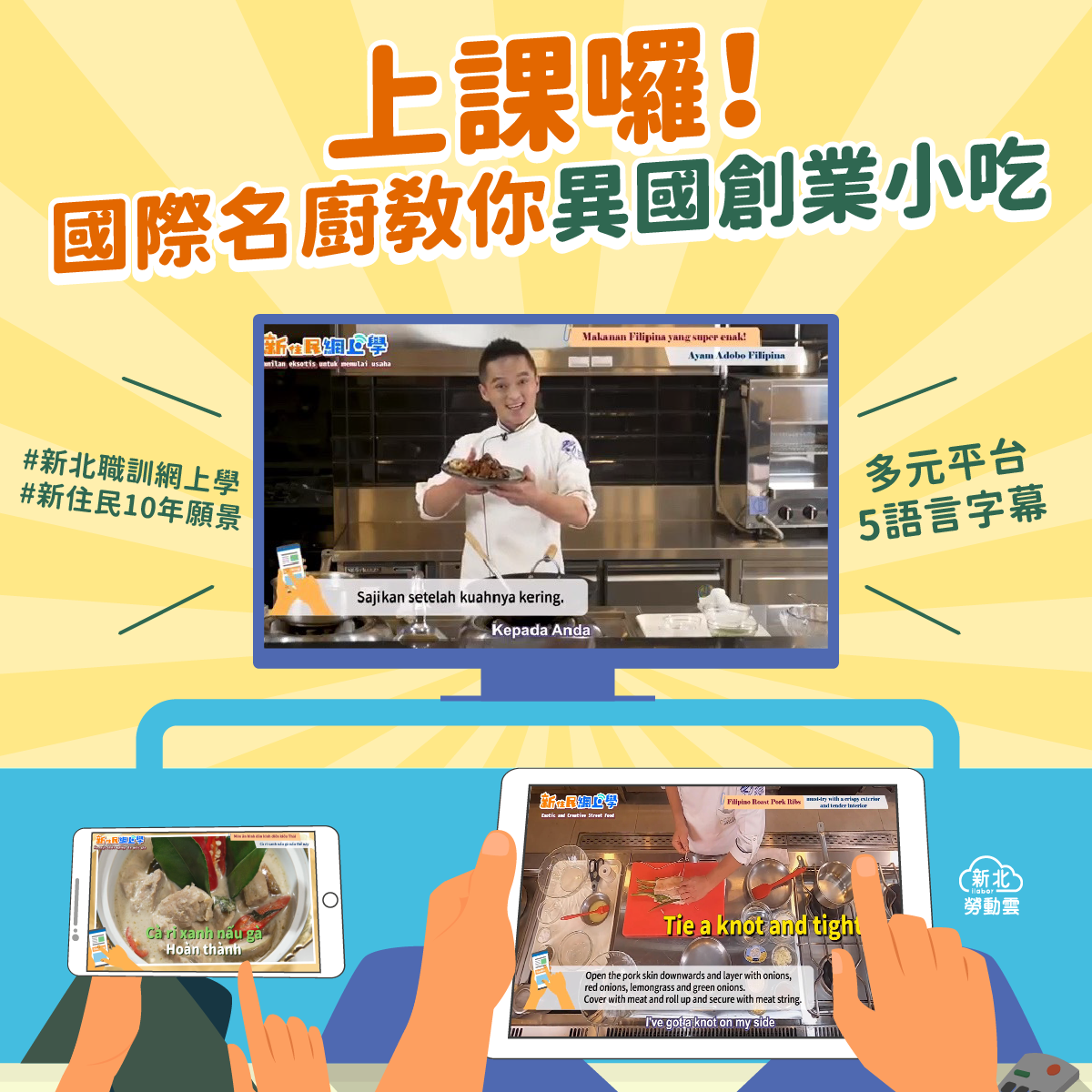 Pusat Pelatihan Kejuruan Pemerintah Kota New Taipei telah membuat kursus audio-visual "Pembelajaran Online Penduduk Baru". Sumber: Biro Tenaga Kerja New Taipei