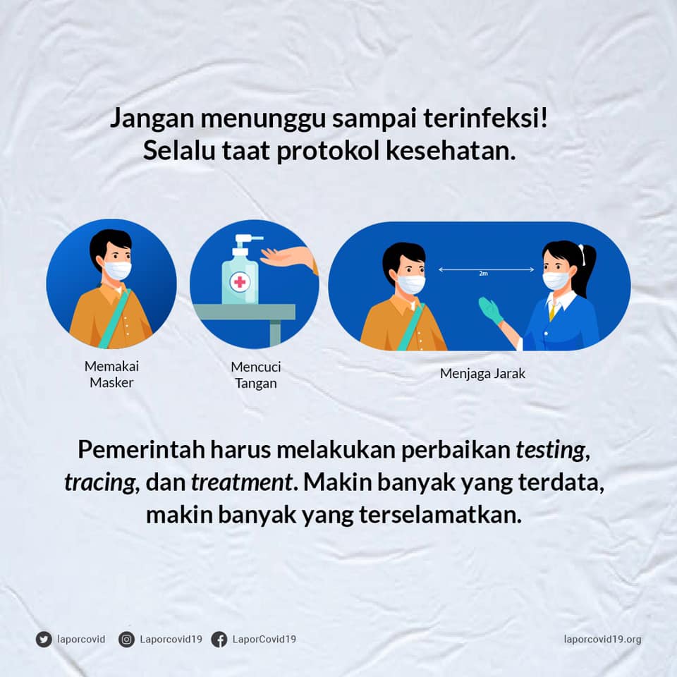 "Lapor COVID-19" memberi rakyat informasi pencegahan epidemi yang benar. Sumber: Diambil dari Facebook Koalisi Warga Lapor Covid19 