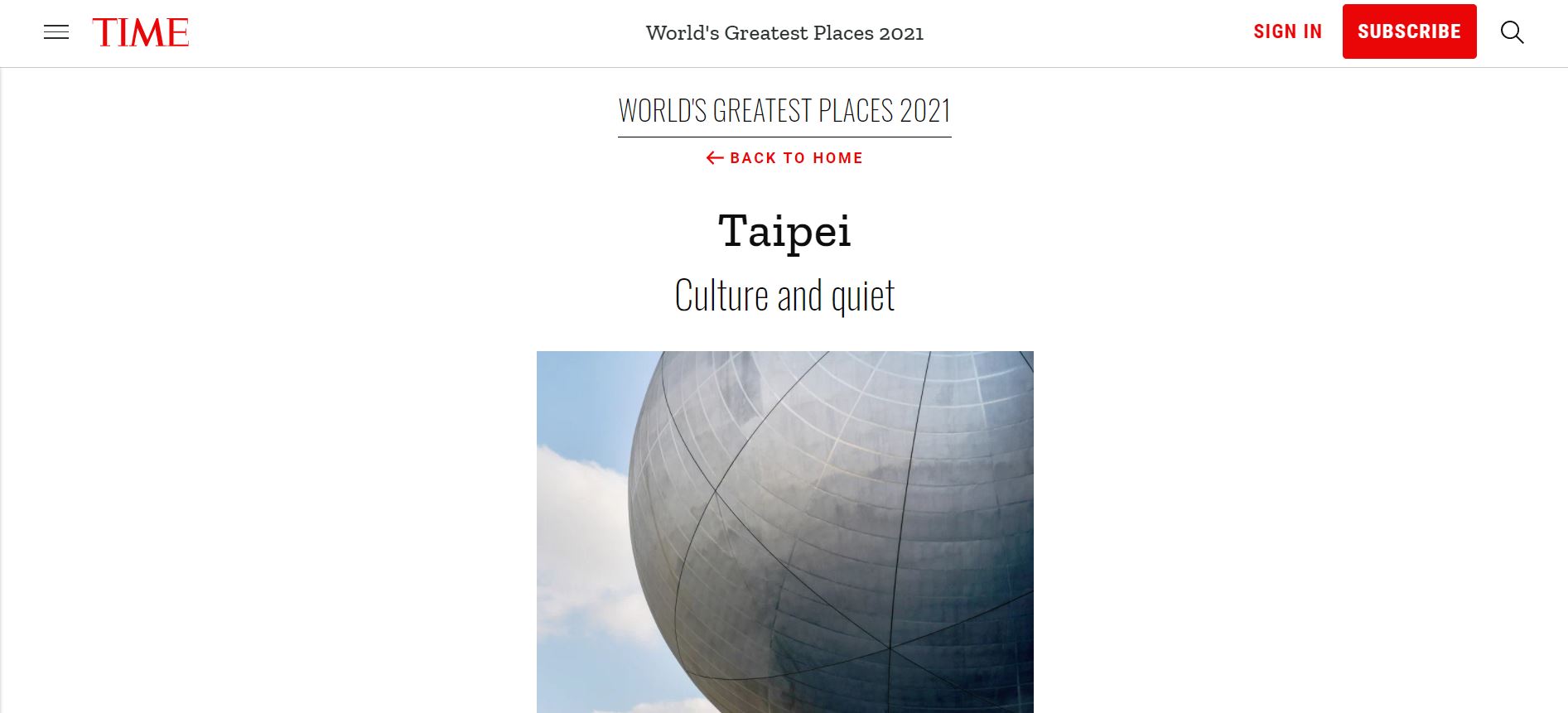 Taipei is listed as one of the “World’s 100 Greatest Places in 2021” by Time Magazine. Photo/Provided by “Time Magazine”