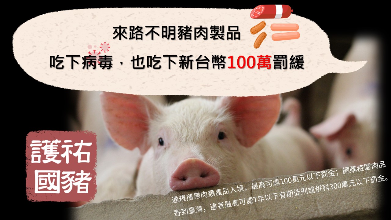 全民防堵非洲豬瘟 共同守護台灣豬及產業安全 