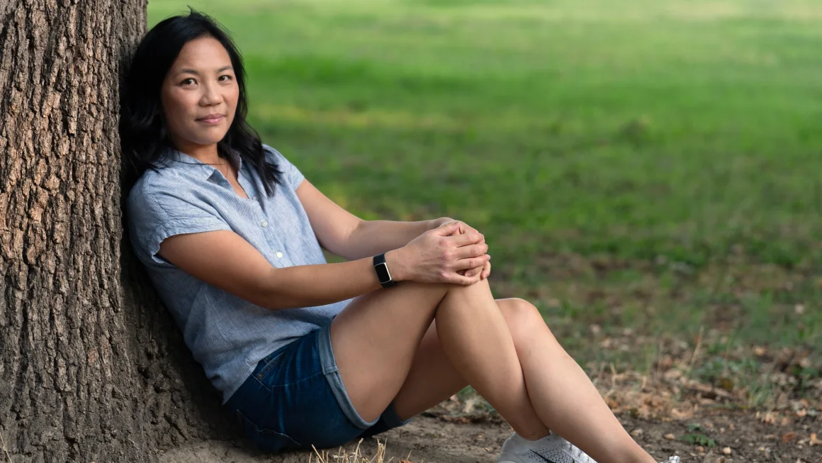 Breast cancer survivor Christina Kashiwada near her home in Sacramento, California. Researchers have noticed an uptick of breast cancer rates among Asian American and Pacific Islander women, a group that once had relatively low rates of diagnosis.  Rich Pedroncelli/KFF Health News