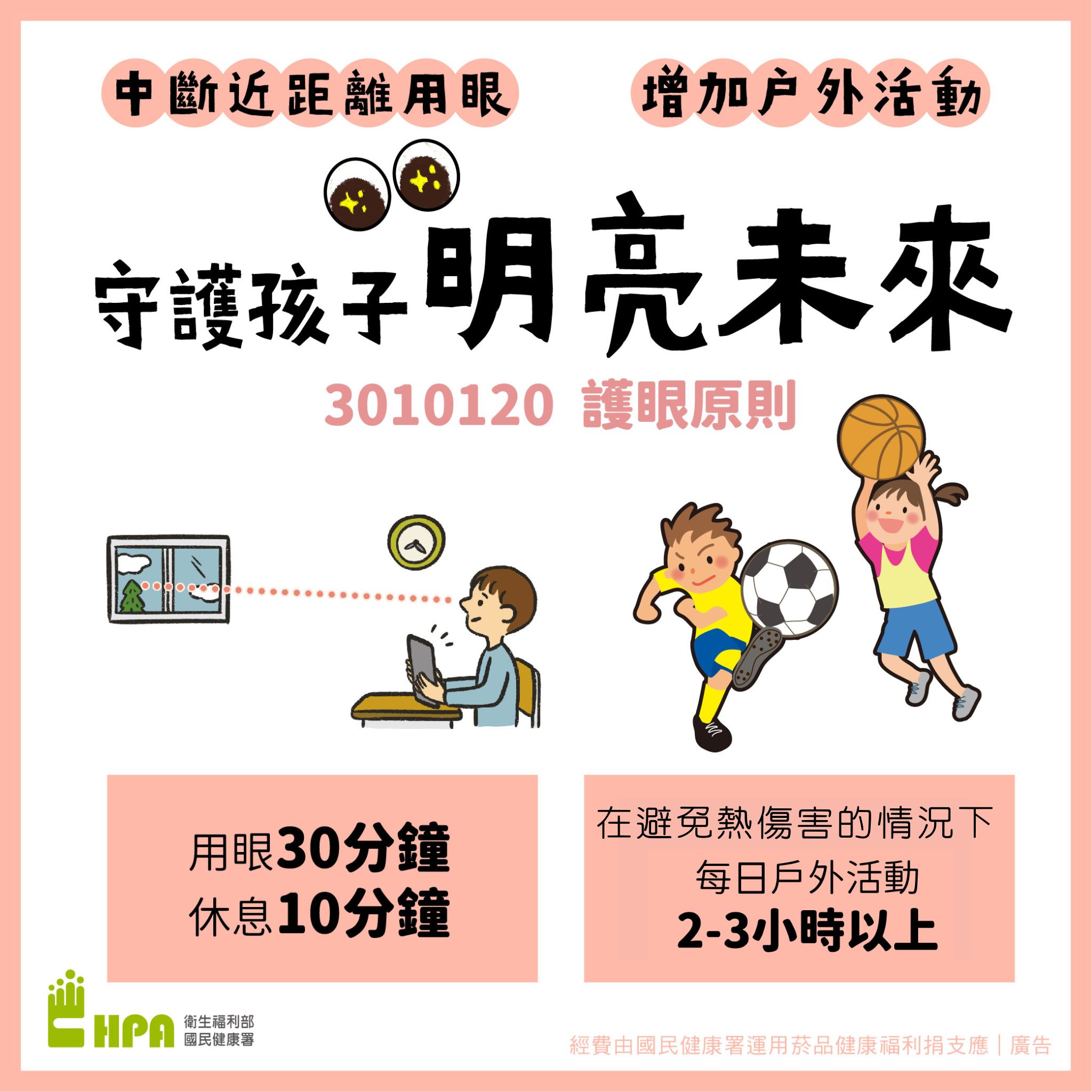 中斷近距離用眼 守護孩子明亮未來（圖 / 翻攝自國民健康署臉書粉絲專頁）