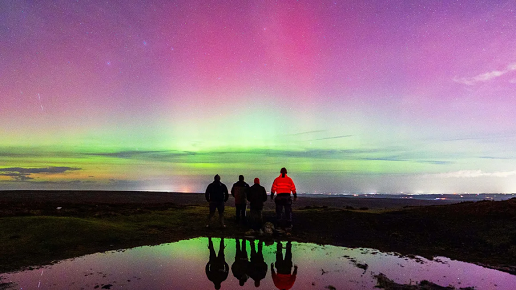 The northern lights appeared over Durham in the UK due to a strong solar storm on October 7.  Lewis Brown/Story Picture Agency/Shutterstock