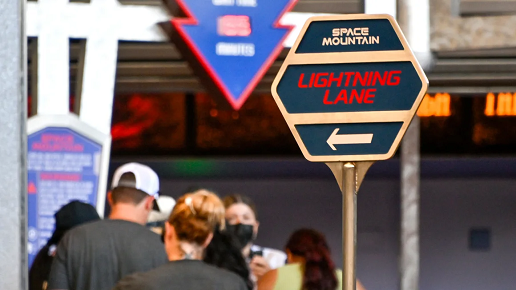 Folks line up in the Lightning Lane at Space Mountain at Disneyland in California in August 2022.  Jeff Gritchen/MediaNews Group/Orange County Register/Getty Images