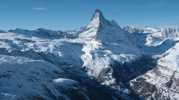 The Matterhorn mountain looms above the valley that includes the village of Zermatt on January 7, 2022 near Zermatt, Switzerland. Sean Gallup/Getty Images