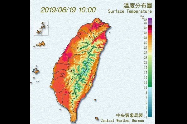 (CWB map of surface temperatures)