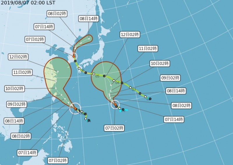 CWB map showing three tropcial cyclones currently in Western Pacific.