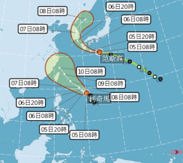 氣象局預期利奇馬的路徑會比原先預期的更靠近台灣，從東北部近海北上，最接近台灣的時間點在週四（8日）及週五（9日）。(照片來源：氣象局)