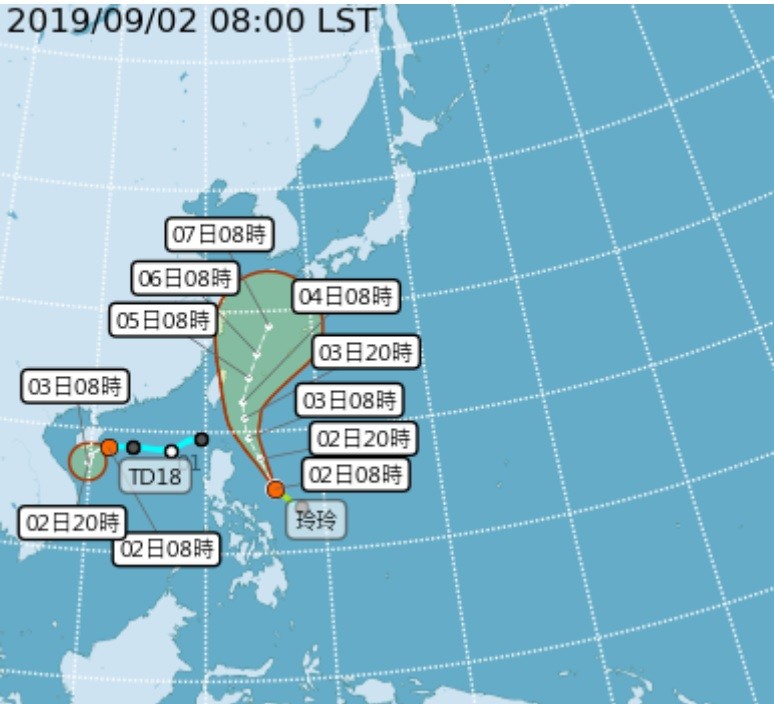 「玲玲」未來動向將偏北移動，4日、5日最接近台灣。(照片來源：氣象局)