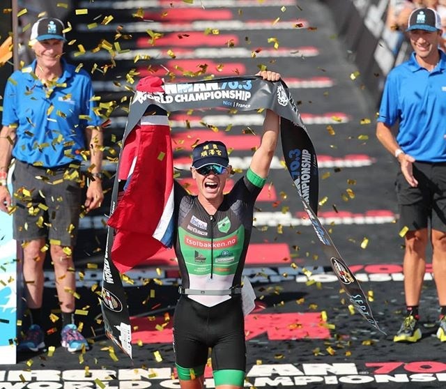 Ironman Gustav Iden won his event in France but received international attention for his hat, which name checked a Taiwan temple