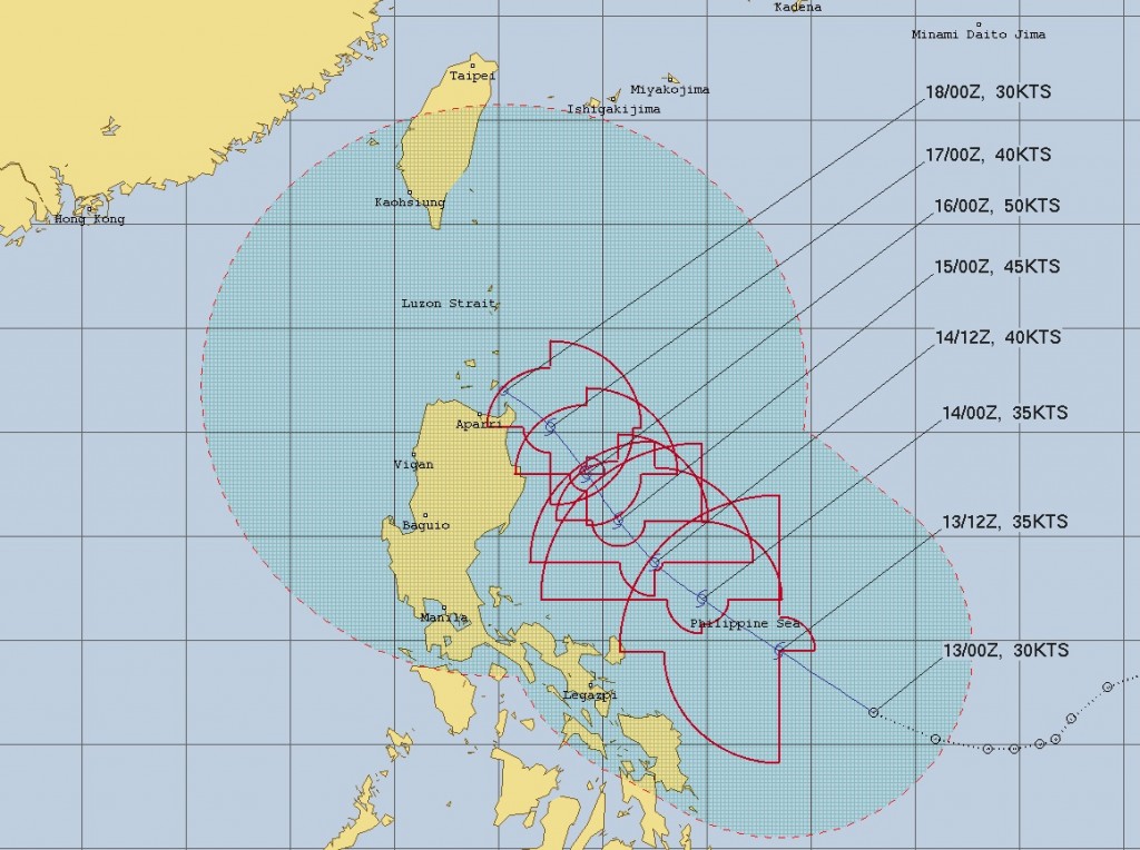 Tropical Storm Kalmaegi is likely to strike the Philippines and dump rain on Taiwan by weekend(JTWC map)