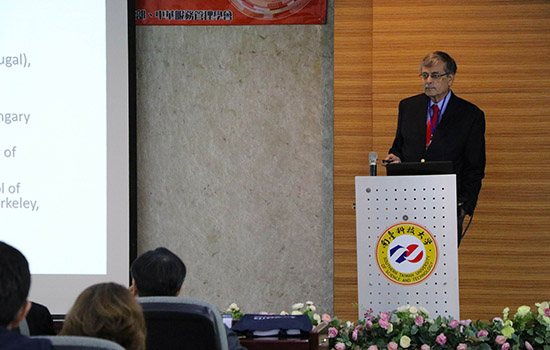 Pembukaan seminar mengundang Dr. Sam Basu dari Universitas William Patterson untuk memberikan pidato. (Disediakan oleh Universitas Nantai)