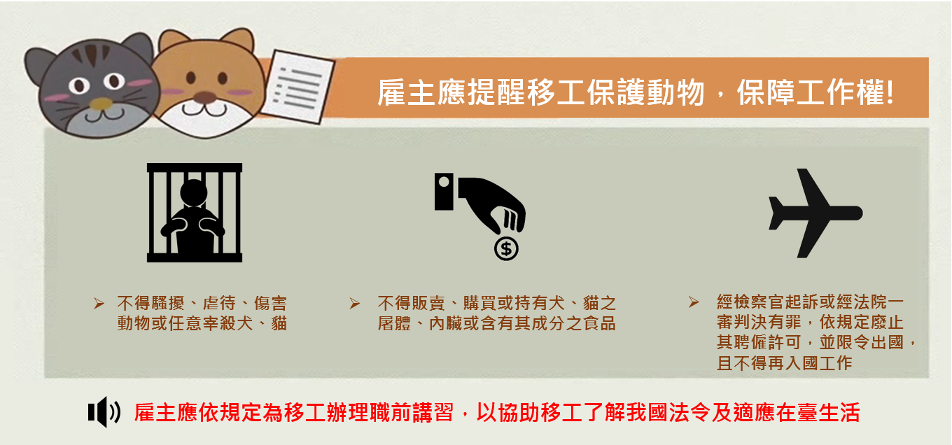 雇主應提醒移工保護動物，保障工作權！(勞動部提供)