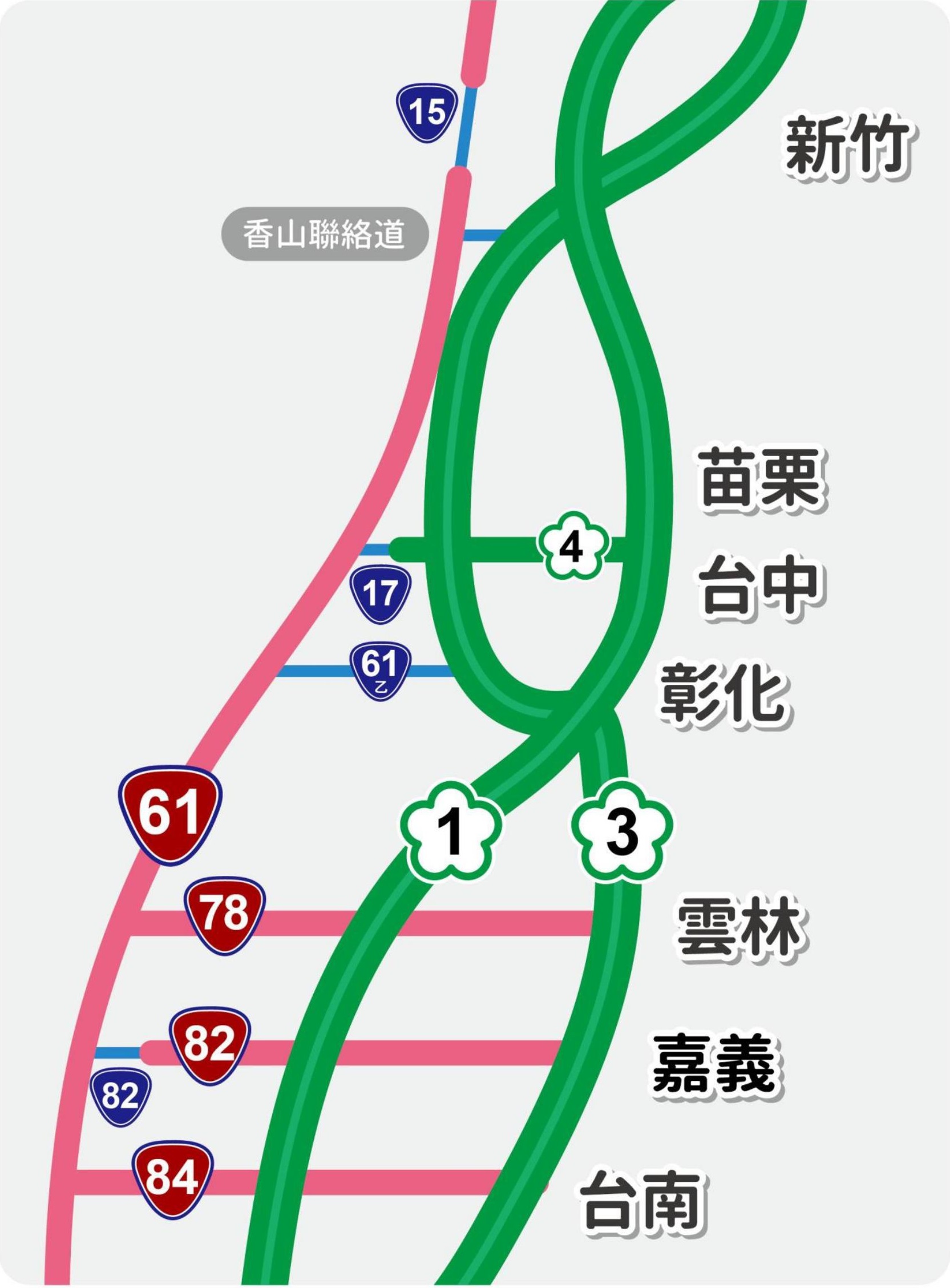 新竹至台南地區利用橫向道路銜接台61路線圖(翻攝自交通部網站)