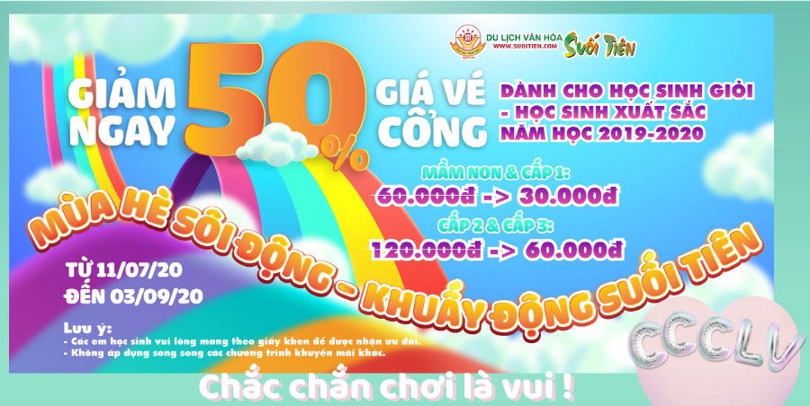 Giảm ngay 50% giá vé cổng dành cho Học sinh giỏi - Học sinh xuất sắc năm học 2019 - 2020 (ảnh:Suoi Tien Theme Park