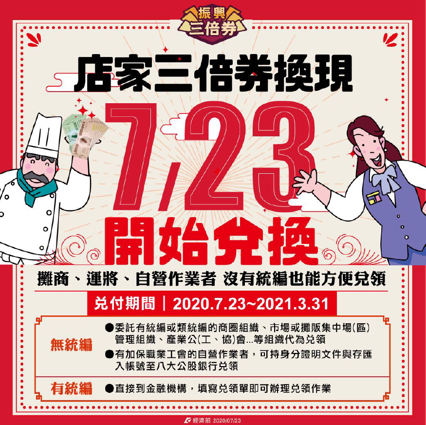 店家三倍券換現109年7月23日開始兌換(翻攝自經濟部網站)