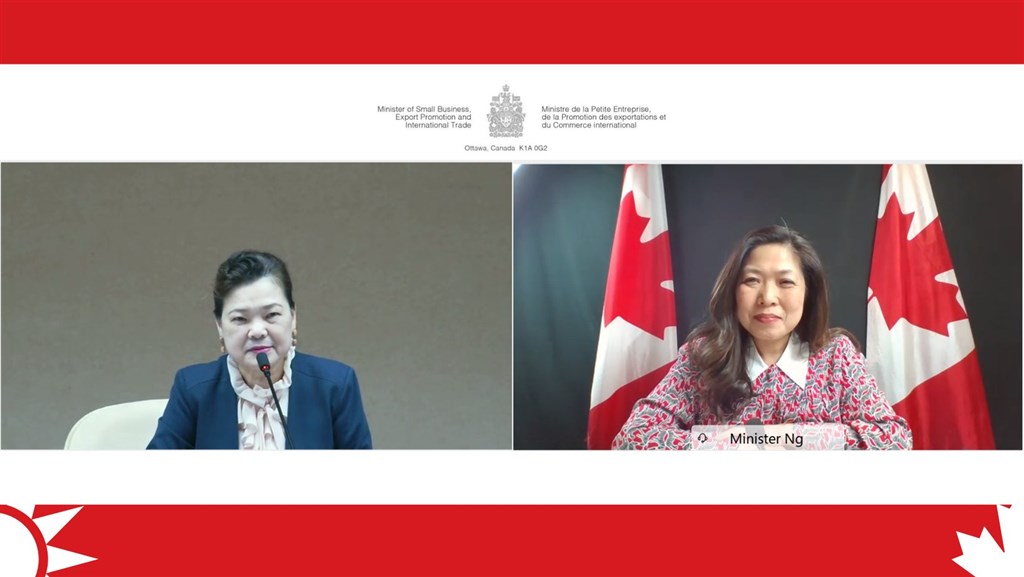 Bộ trưởng Thương mại quốc tế Canada Mary Ng hội đàm trực tuyến với Bộ trưởng Kinh tế Đài Loan Vương Mỹ Hoa. (Ảnh: trích dẫn từ Twitter của Bộ trưởng Thương mại quốc tế Canada Mary Ng)