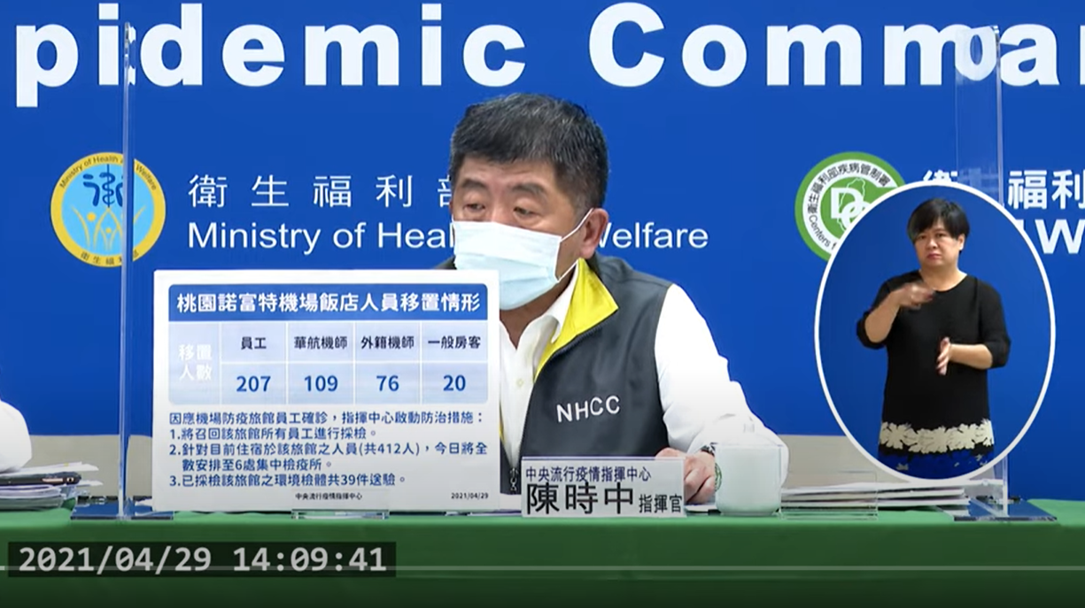 Ngày 29 tháng 4 Đài Loan tăng thêm 2 ca nhiễm covid-19 nhập cảnh từ Philippines và Mexico, 2 ca lây nhiễm trong nước, 1 ca đang điều tra xác nhận. (Ảnh: Trung tâm Chỉ huy phòng chống dịch bệnh Trung ương Đài Loan cung cấp