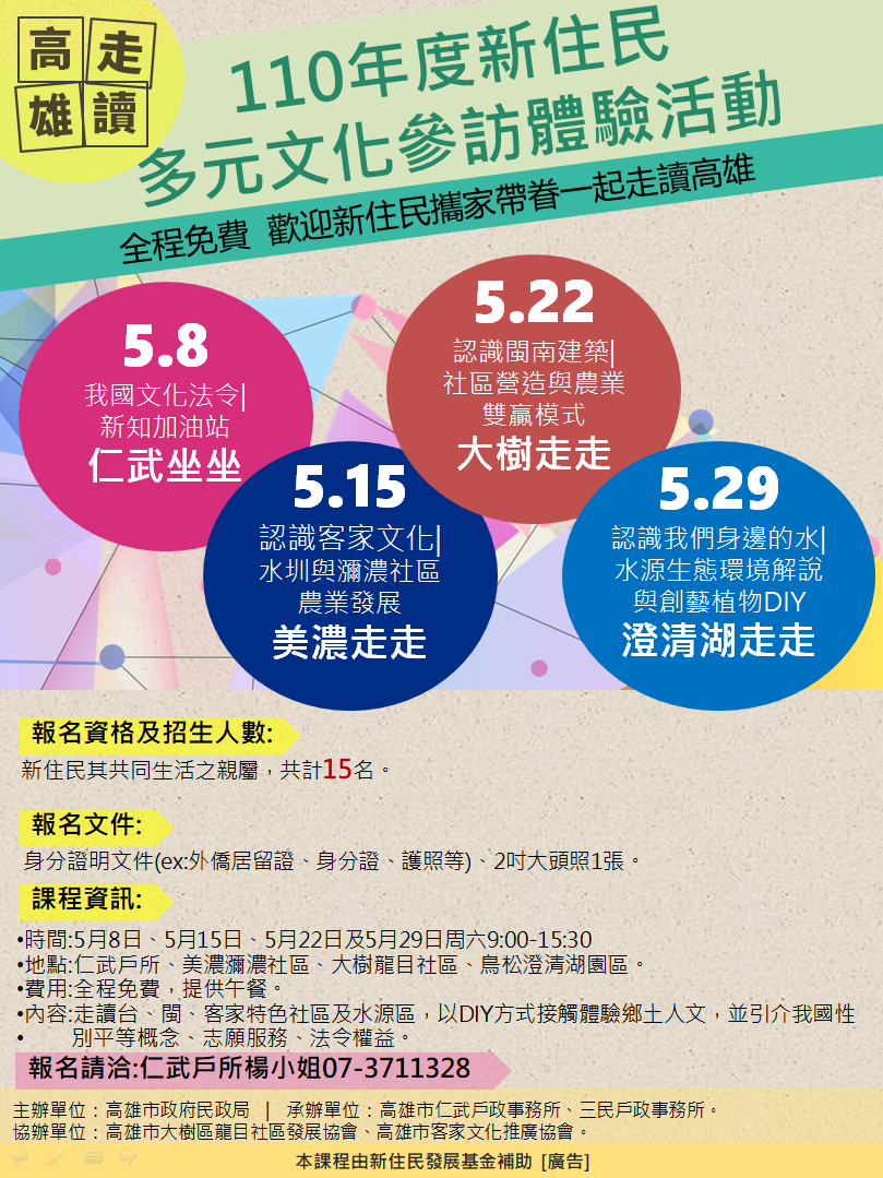 「110年度新住民多元文化參訪體驗活動」海報　圖／高雄市仁武戶政事務所提供