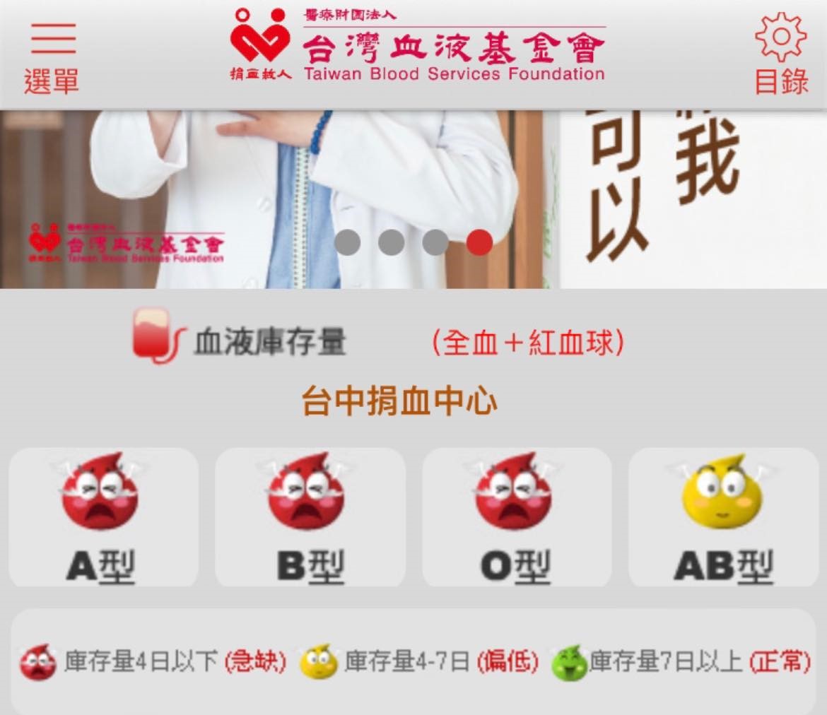 Stok darah Taiwan tidak mencukupi, dan berbagai golongan darah sangat dibutuhkan.  (Sumber foto : Taiwan Blood Services Foundation)